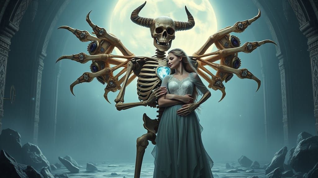 Majestic Skeletal Figure with Jeweled Armor