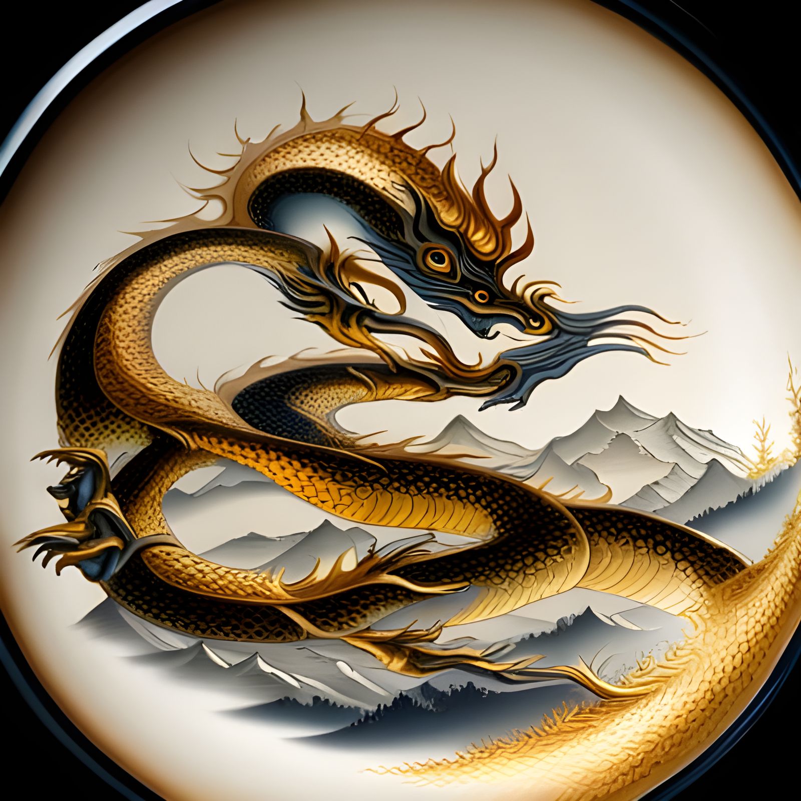 Porcelain Micro Engraving of a Dragon