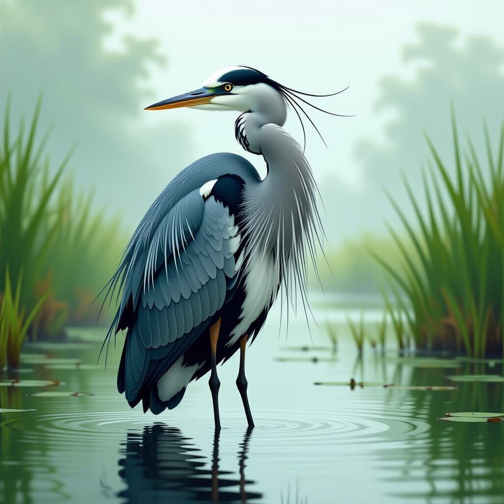 Majestic Green Heron in Misty Wetland