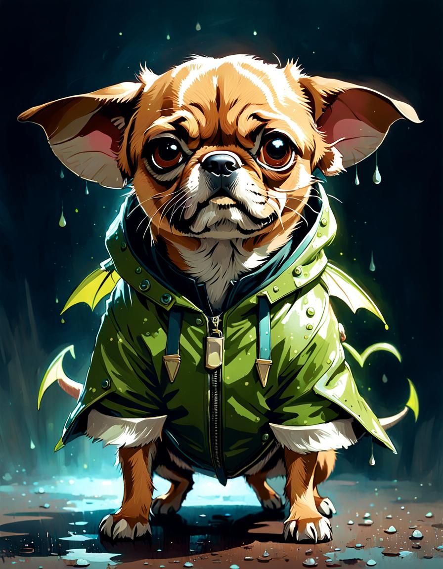 Puggle Dog in Gremlin Costume: Digital Art