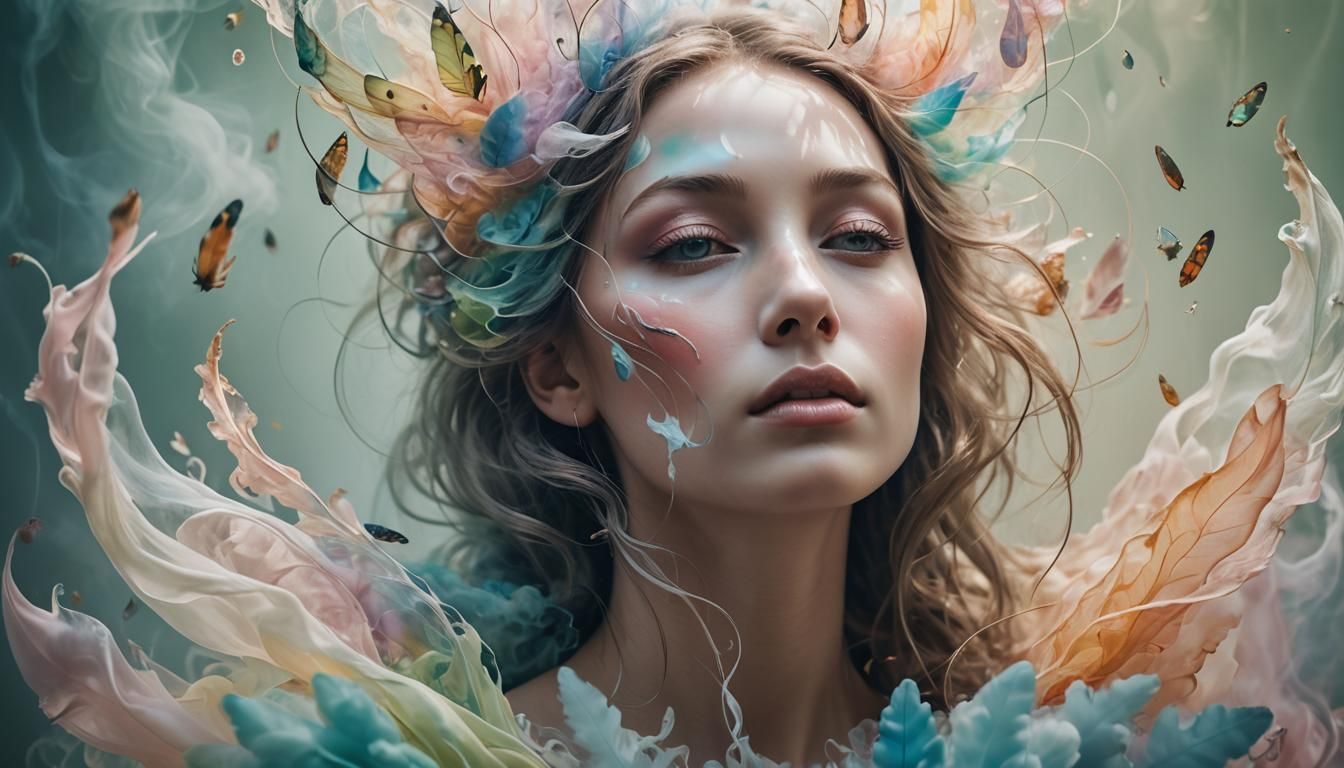 Ethereal Face Emerges from Chrysalis in Surreal Dream