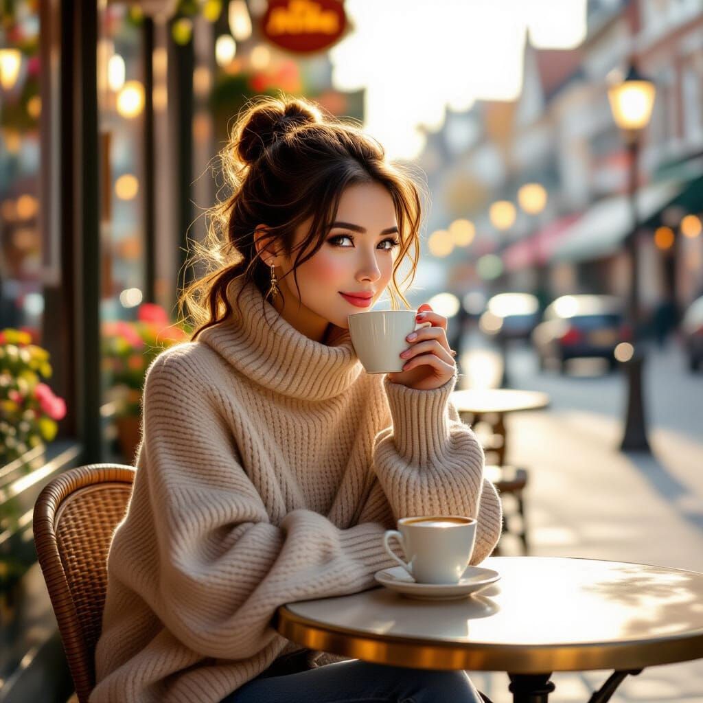 Cozy Cafe Scene in Whimsical Style