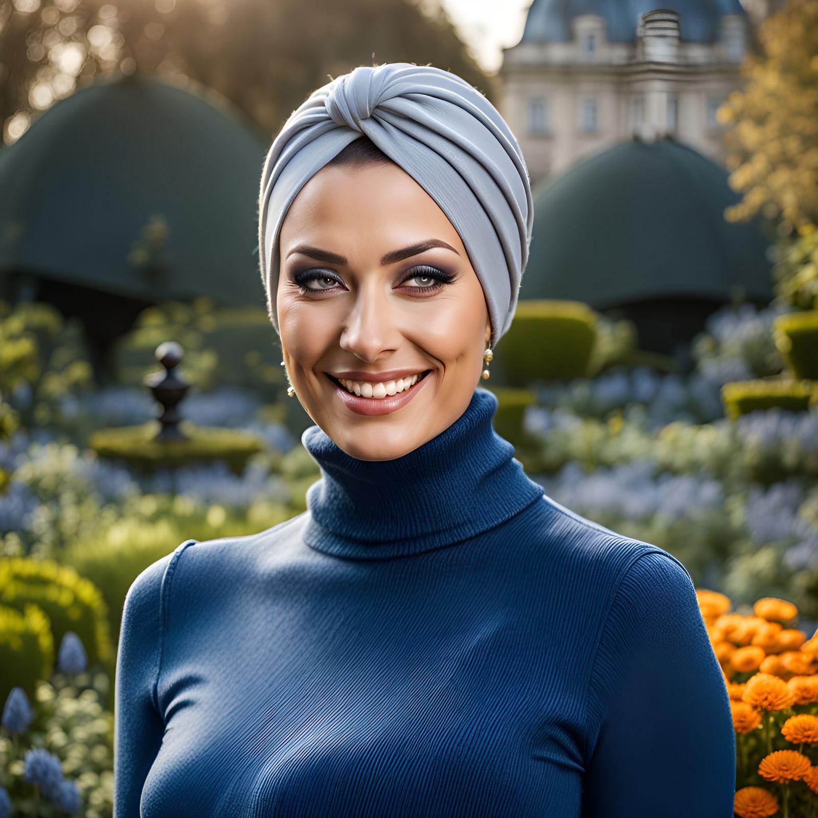 Curvy Woman in Turtleneck and Denim Skirt