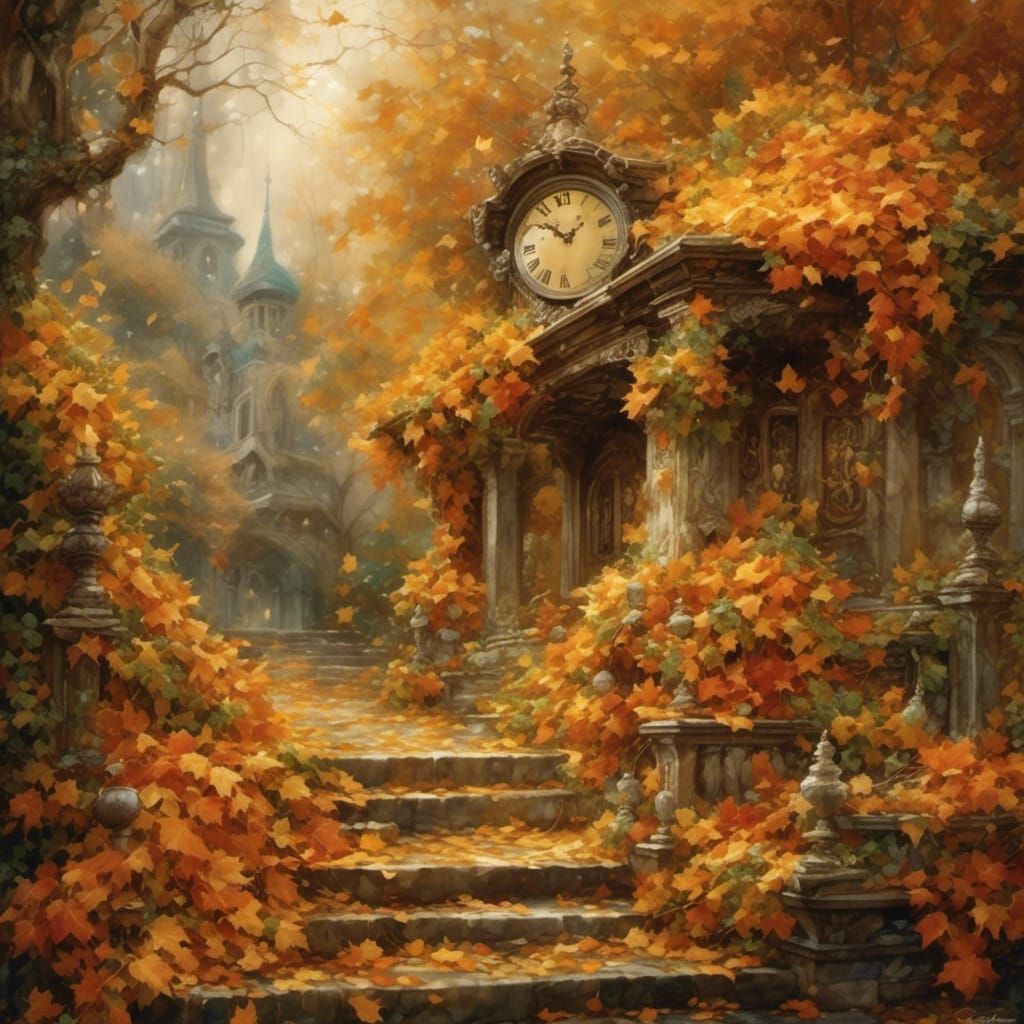 Falling Autumn Leaves in Golden Light