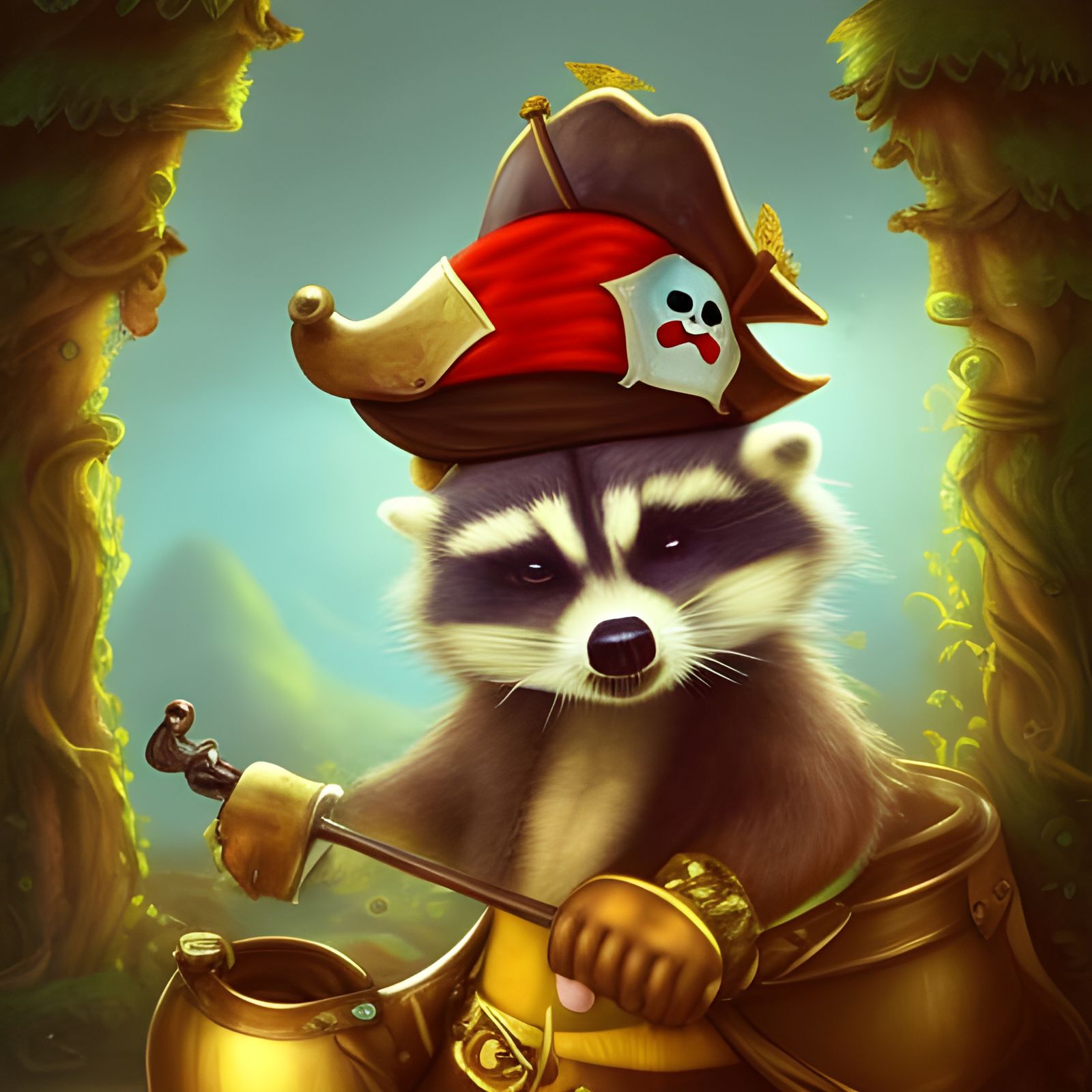 Baby Raccoon Pirate in Royal Goblet
