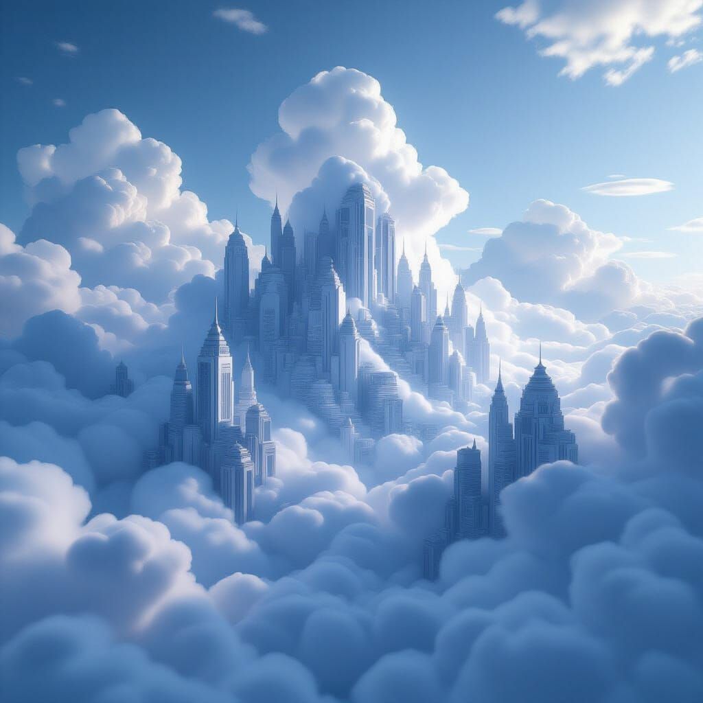 Ethereal Cloud Cityscape in Moody Unreal Engine Style