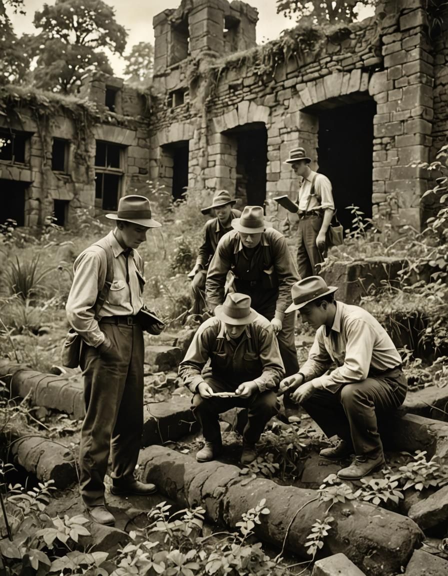 1940s Archaeologists Explore Overgrown Ancient Ruin
