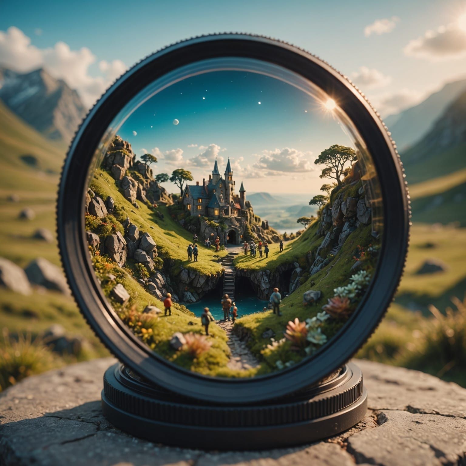 Surreal Miniature World Inside a Vintage Camera Lens