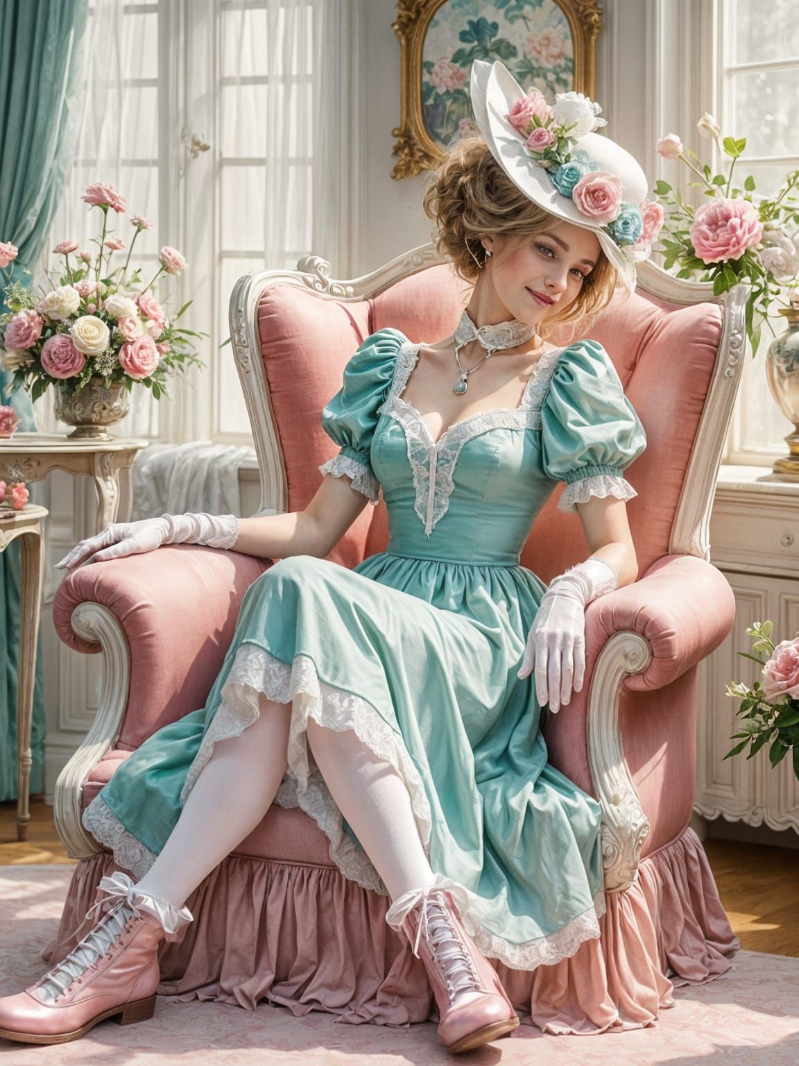 Watercolor Portrait: Woman in Pink Armchair