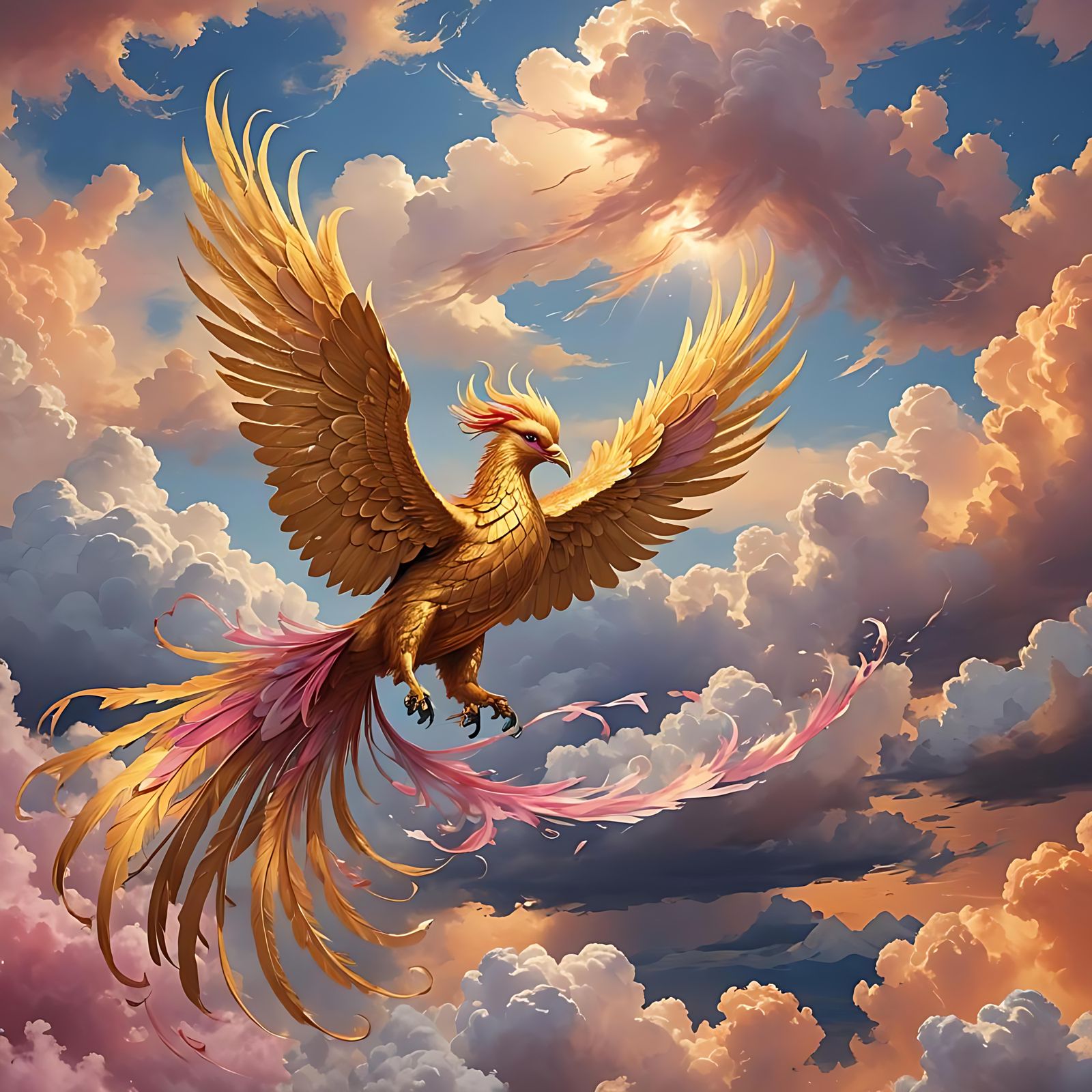 Golden Phoenix Soaring Across Azure Skies