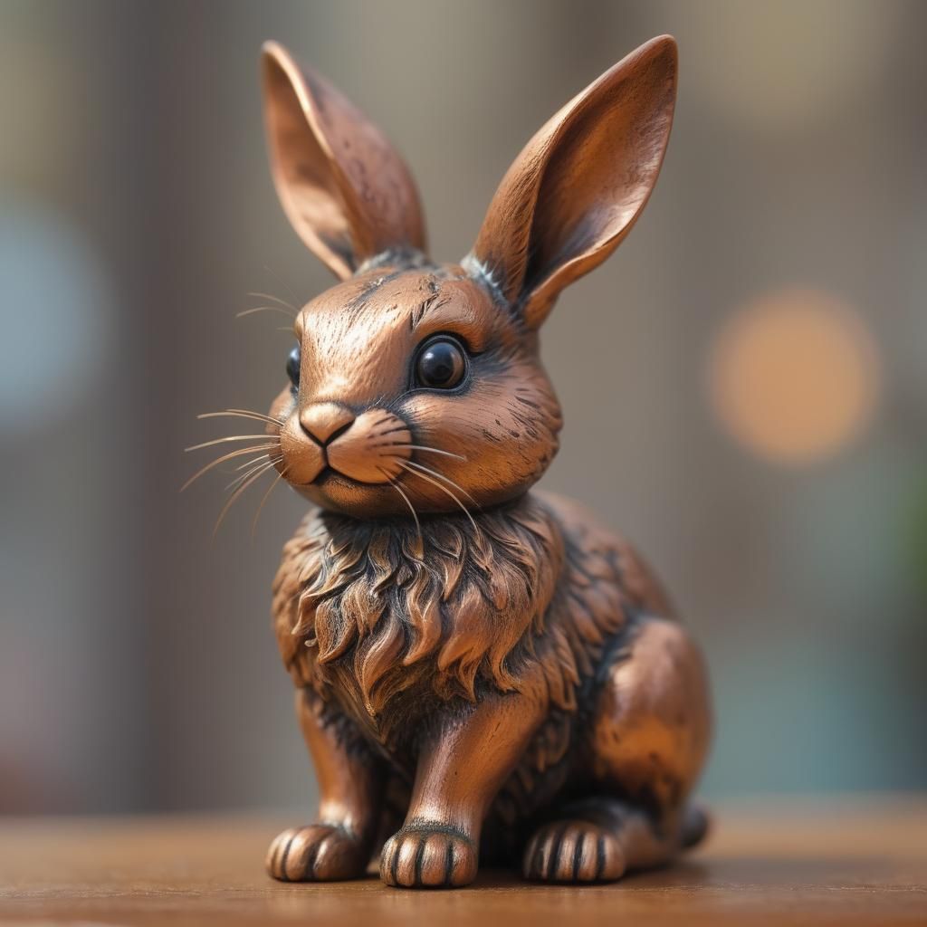 Copper Bunny Sculpture on a Windowsill
