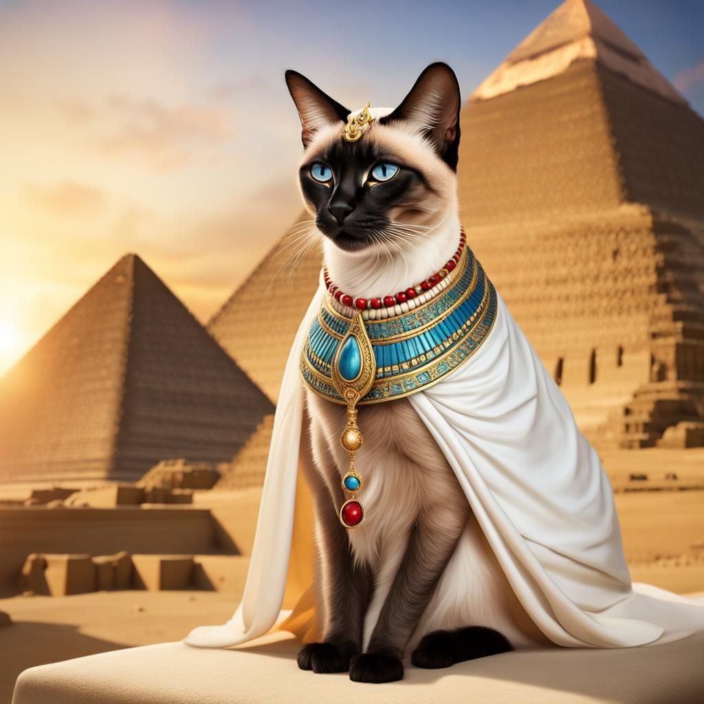 Siamese Cat as Egyptian Queen in Photo