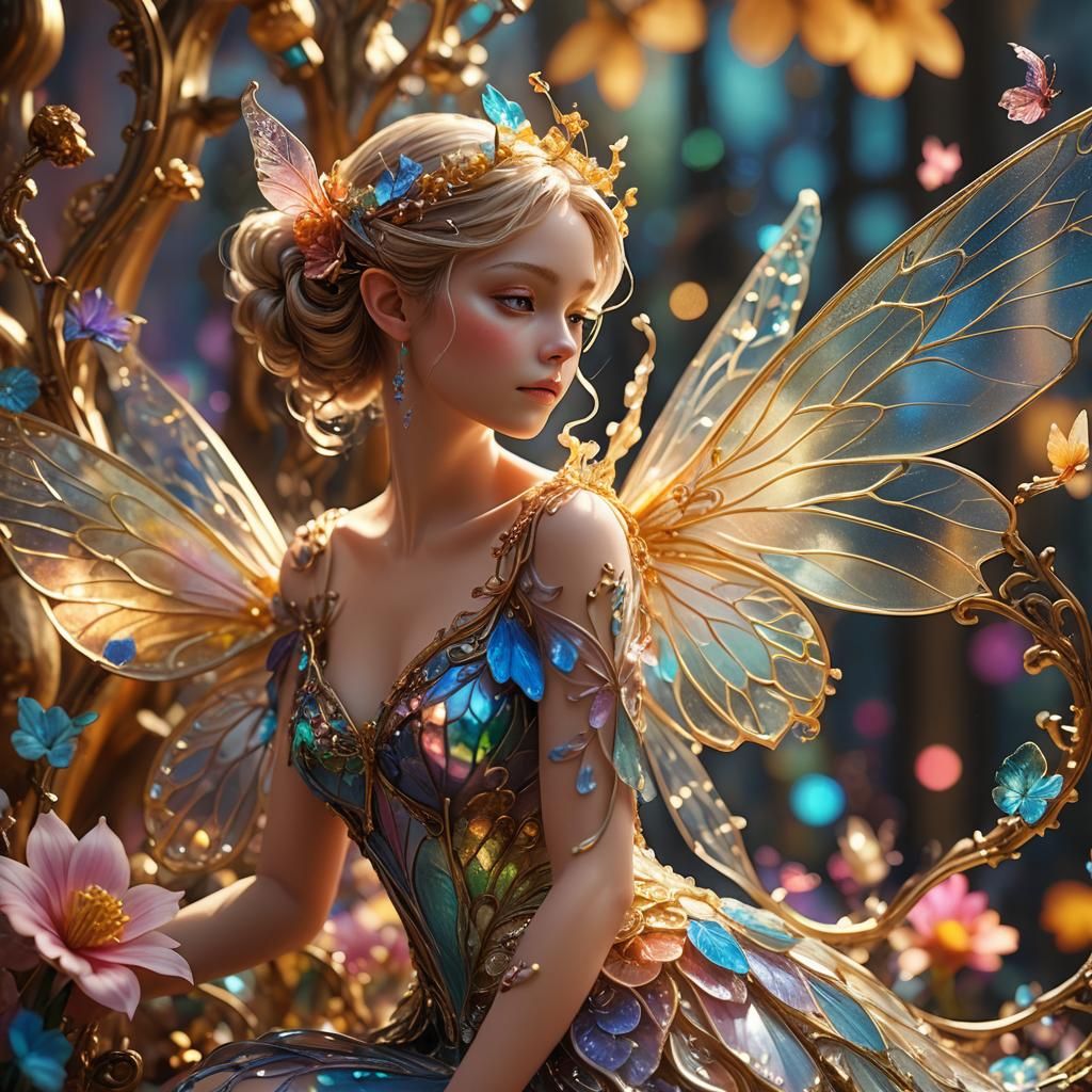 Delicate Blown Glass Fairy on Floral Filigree