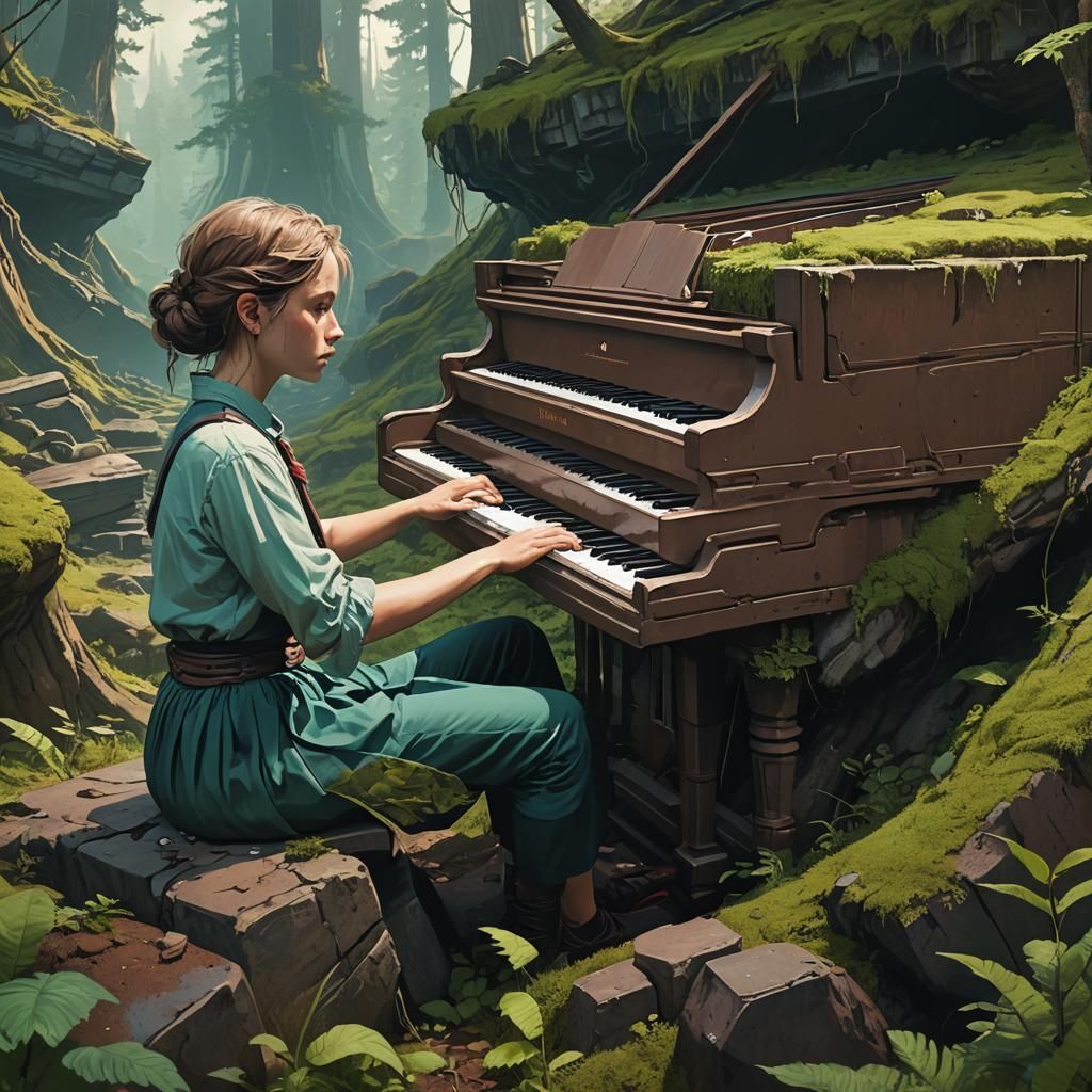giantess playing a piano made of earth