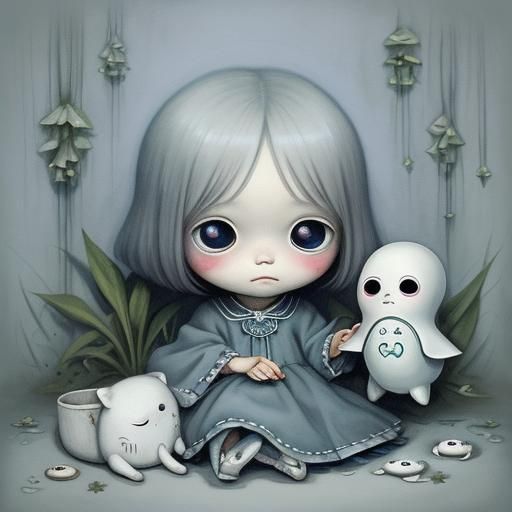 Ghost girl with spooky spirit friends
