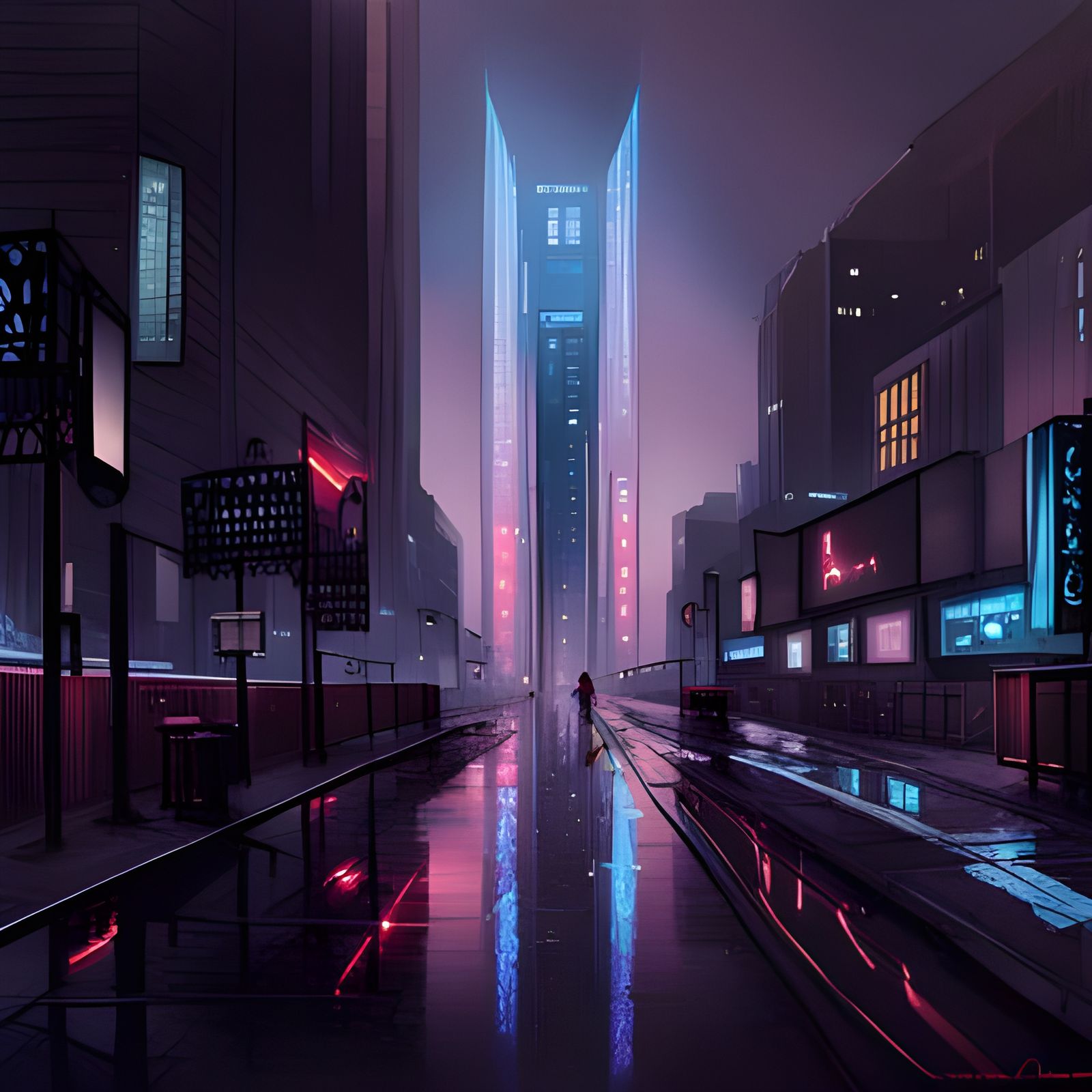 Cyberpunk Cityscape at Rainy Night