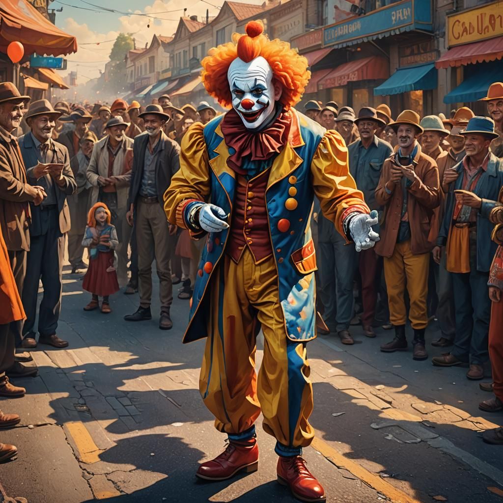 Clown Entertaining Crowd: Vibrant Concept Art