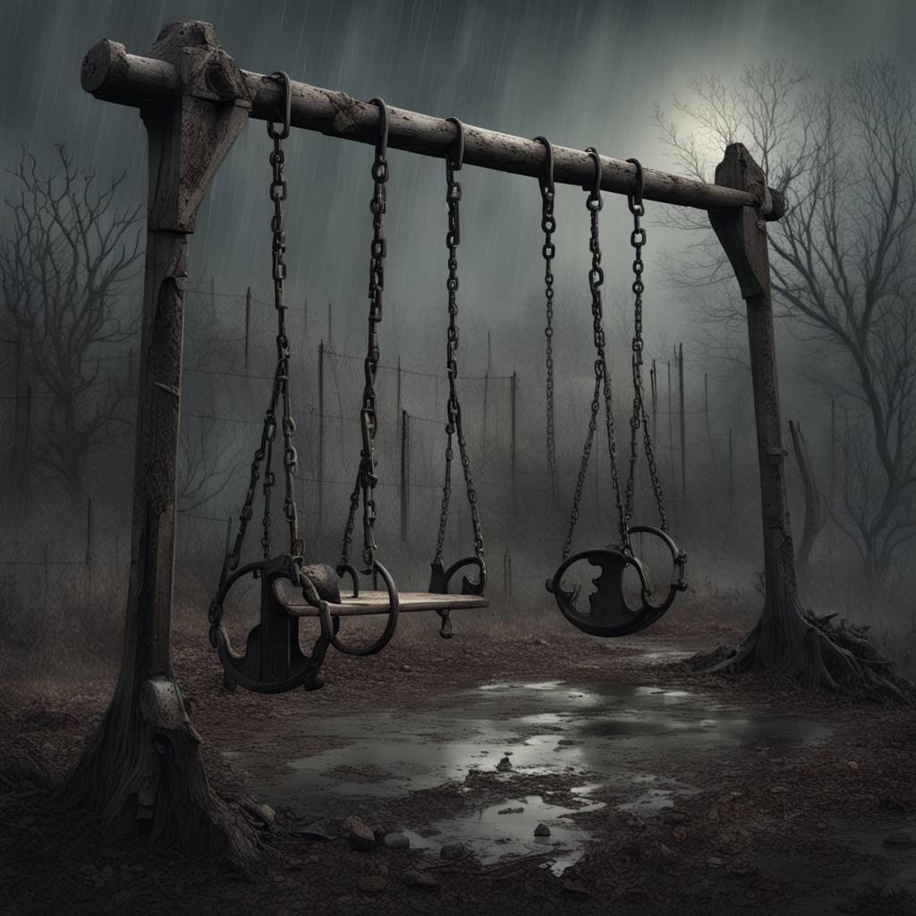 Eerie Abandoned Playground in the Style of Horror Art