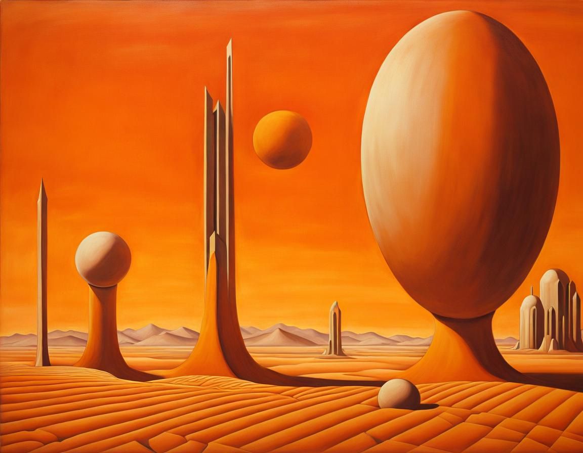 Monochrome Orange Alien Landscape by Kay Sage