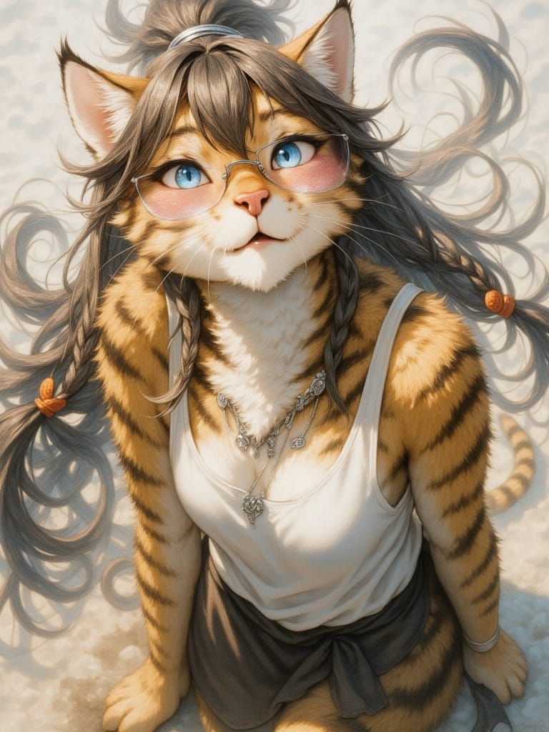 Anthropomorphic Cat in Expressionist Double Exposure