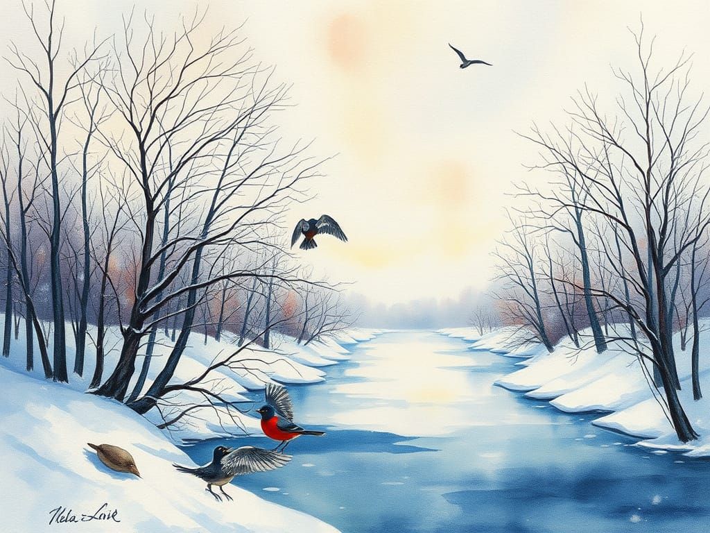 Winter Landscape in Soft Pastels, Inspired by Dürer's Aquare...