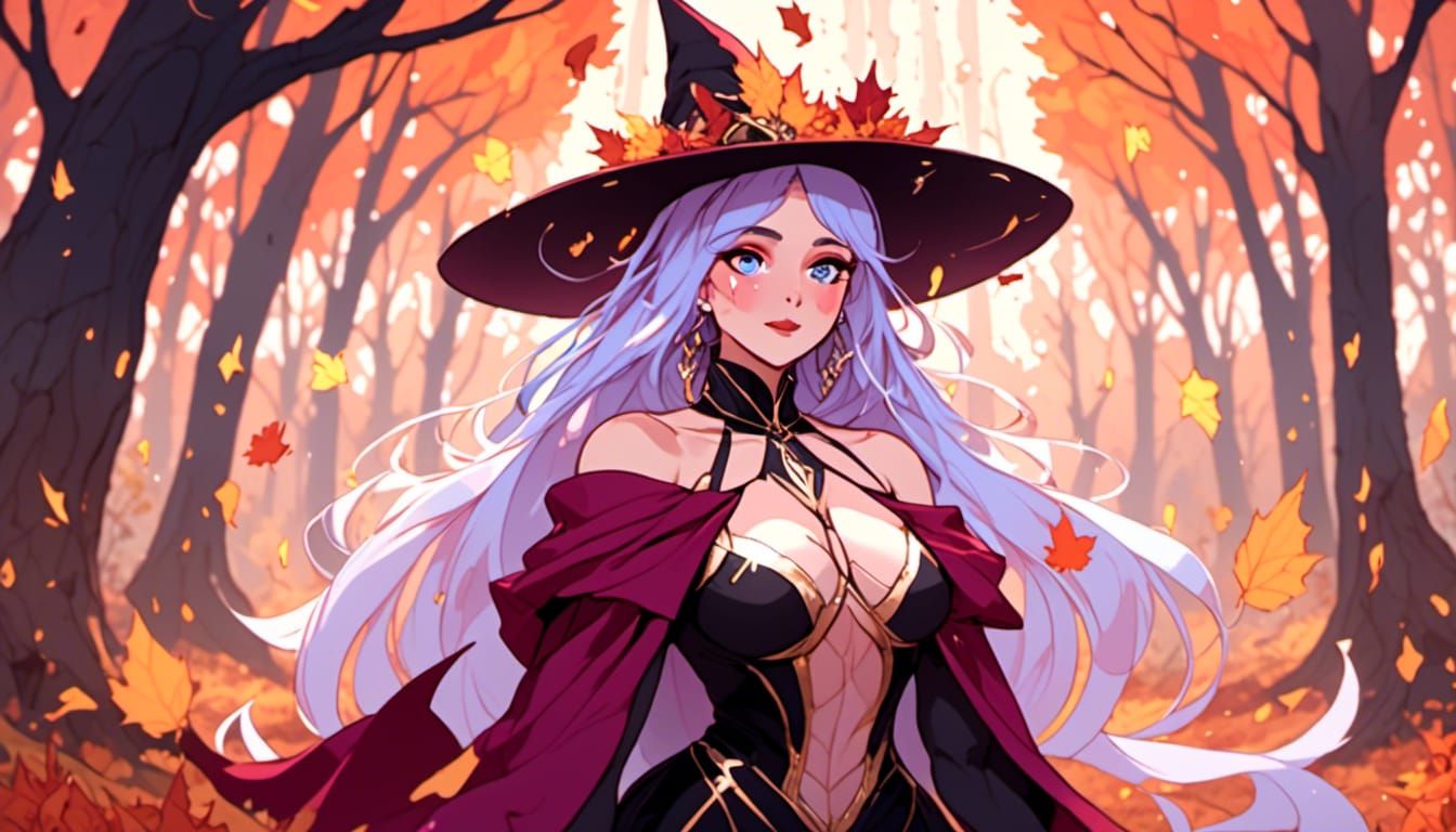 Anime Sorceress in Autumn Woods