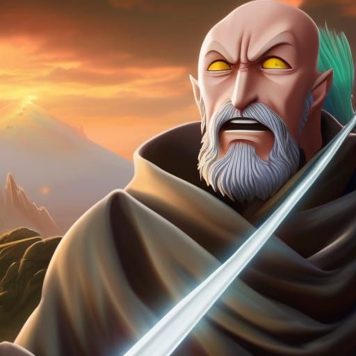 Anime Old Man with Beard in Dark Academia Style