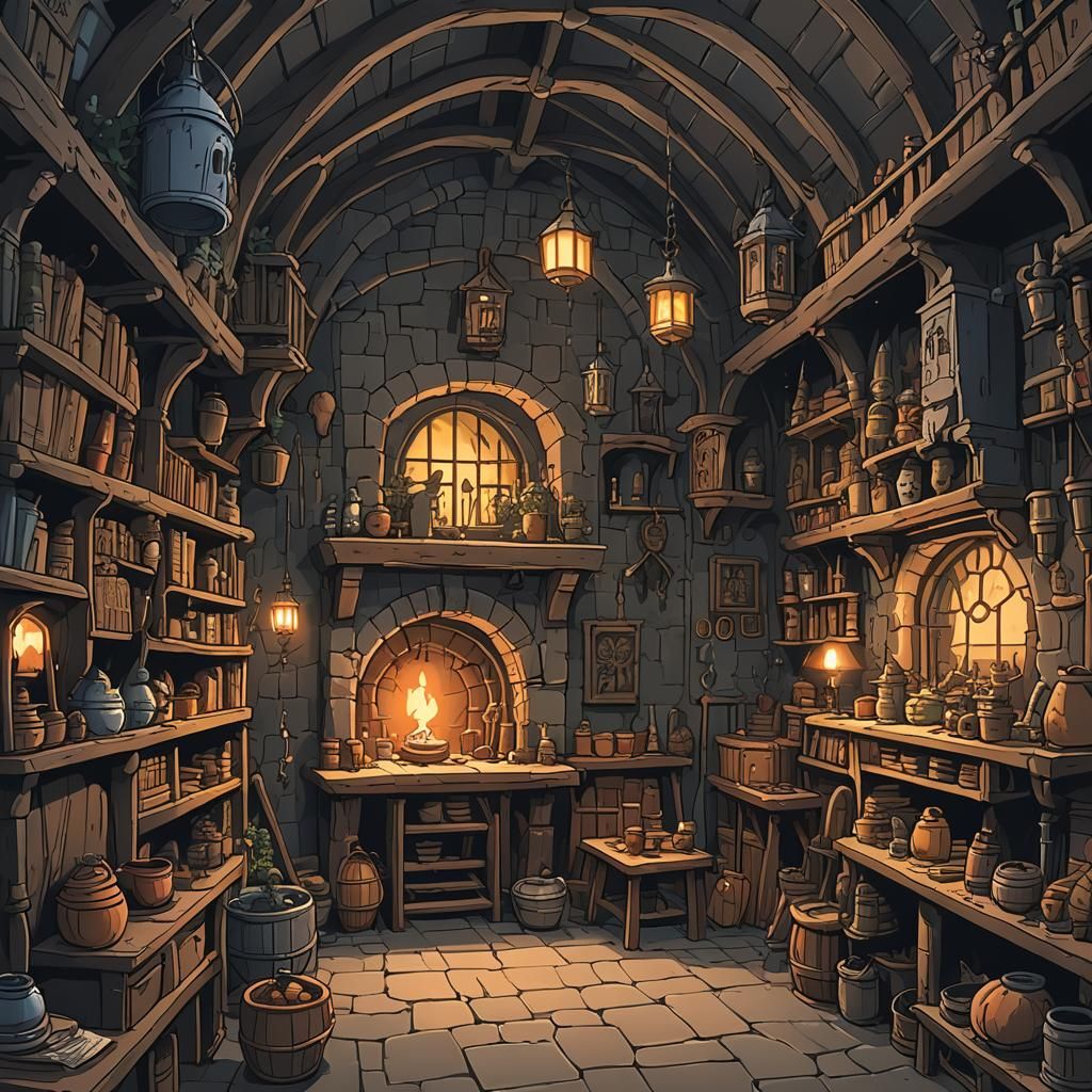 Enchanting Medieval Lair in Studio Ghibli Style