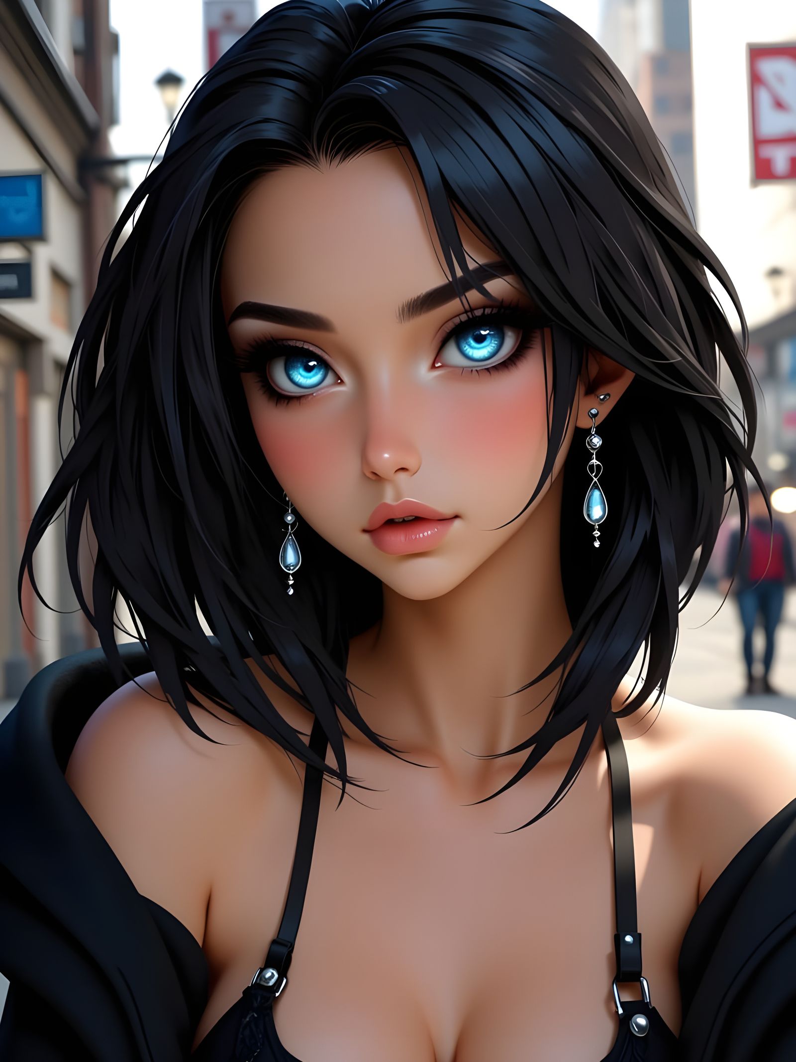 Surreal Anime-Inspired Portrait of a Dark-Haired Woman