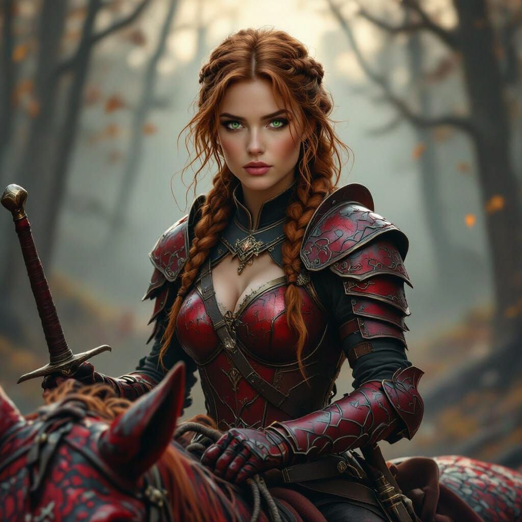 Red-Haired Warrior Queen Rides Dragon into Battle