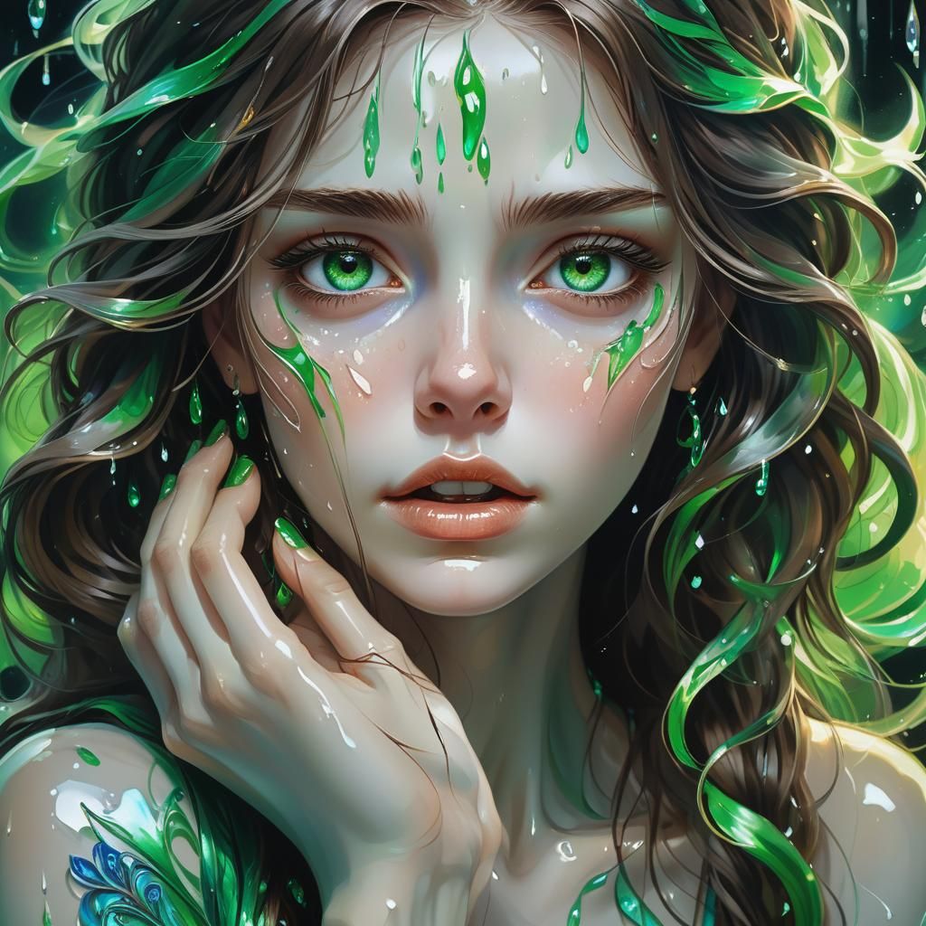 Porcelain Woman Cries Tears of Light: Fantasy Art