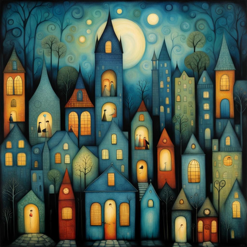 Blue City in Art Brut Style