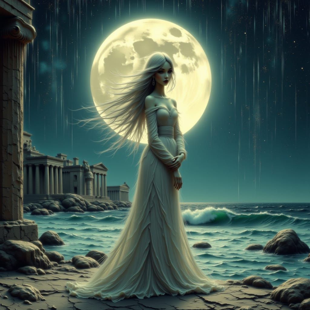 Moon Goddess of Ancient Greece in Moonlight