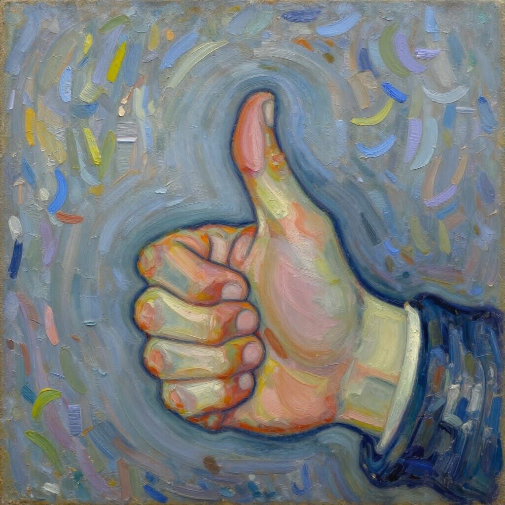 Thumbs Up Oil Painting in Neo-Impressionist Style