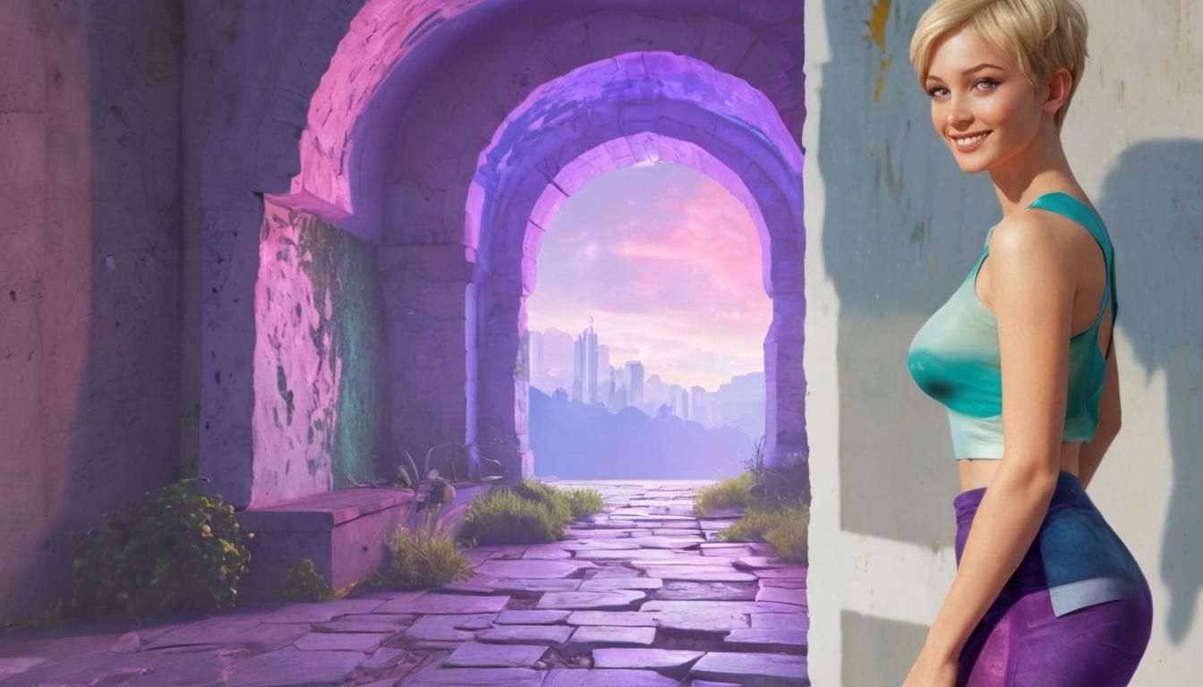 Smiling Pixie Woman in Photorealistic Comic Art Style