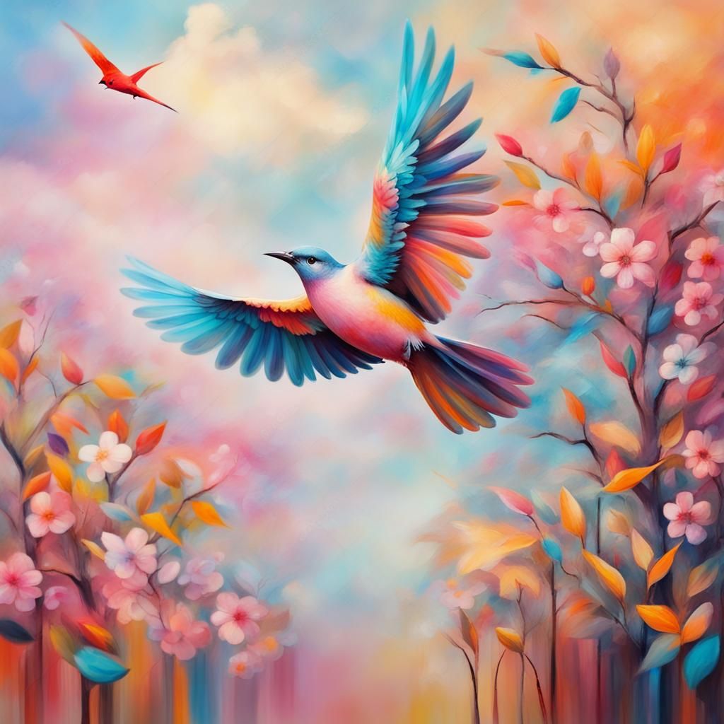Abstract Bird in Flight: Colorful Oil Painting Style