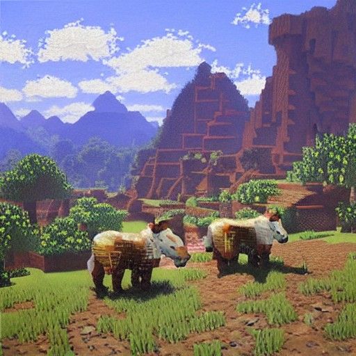Minecraft Landscape as Oil Painting