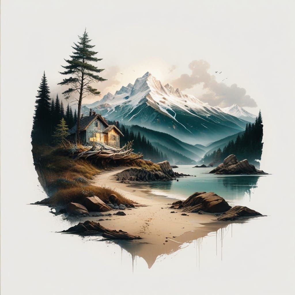 Winter Alpine Landscape Oil Painting on Driftwood