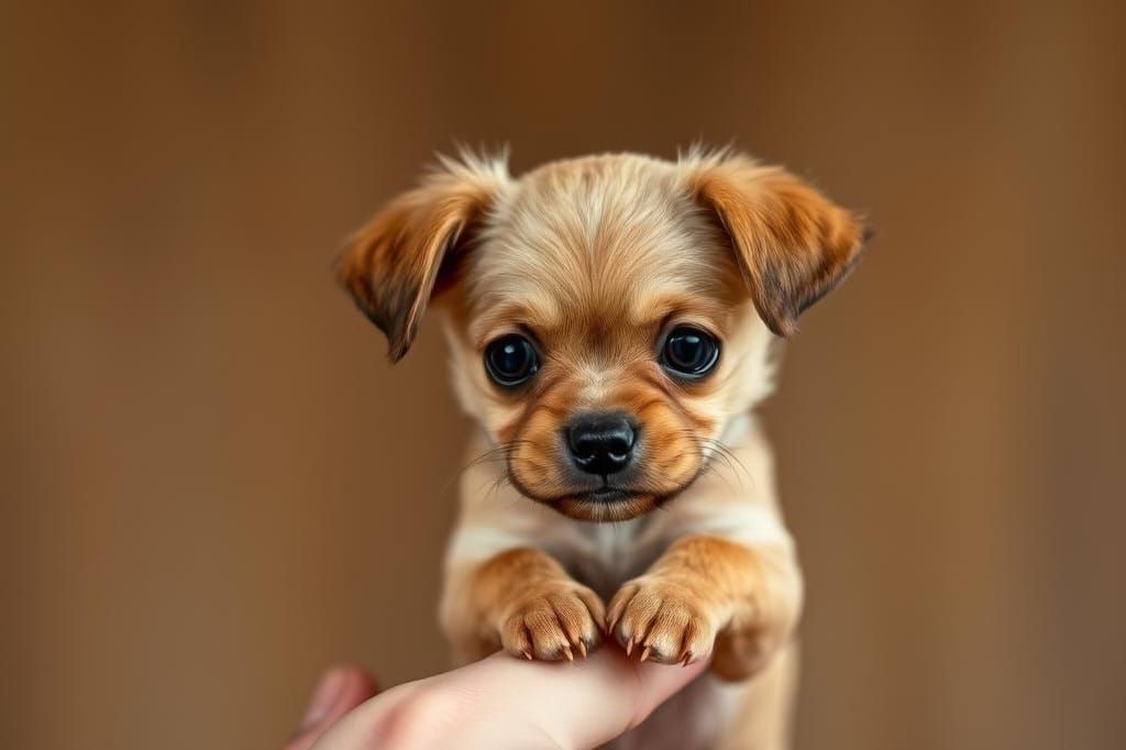 Miniature Tan Dog Perched on Finger
