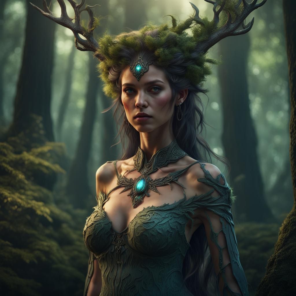 Female Forest Spirit: Detailed Matte Painting