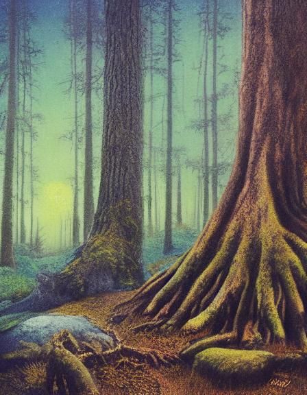 Pikachu in Forest, Theodor Kittelsen Style