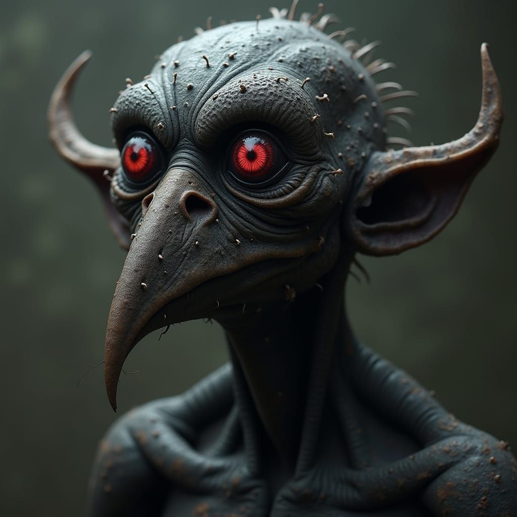 Cybernetic Avian Troll in Dark Surrealist Style