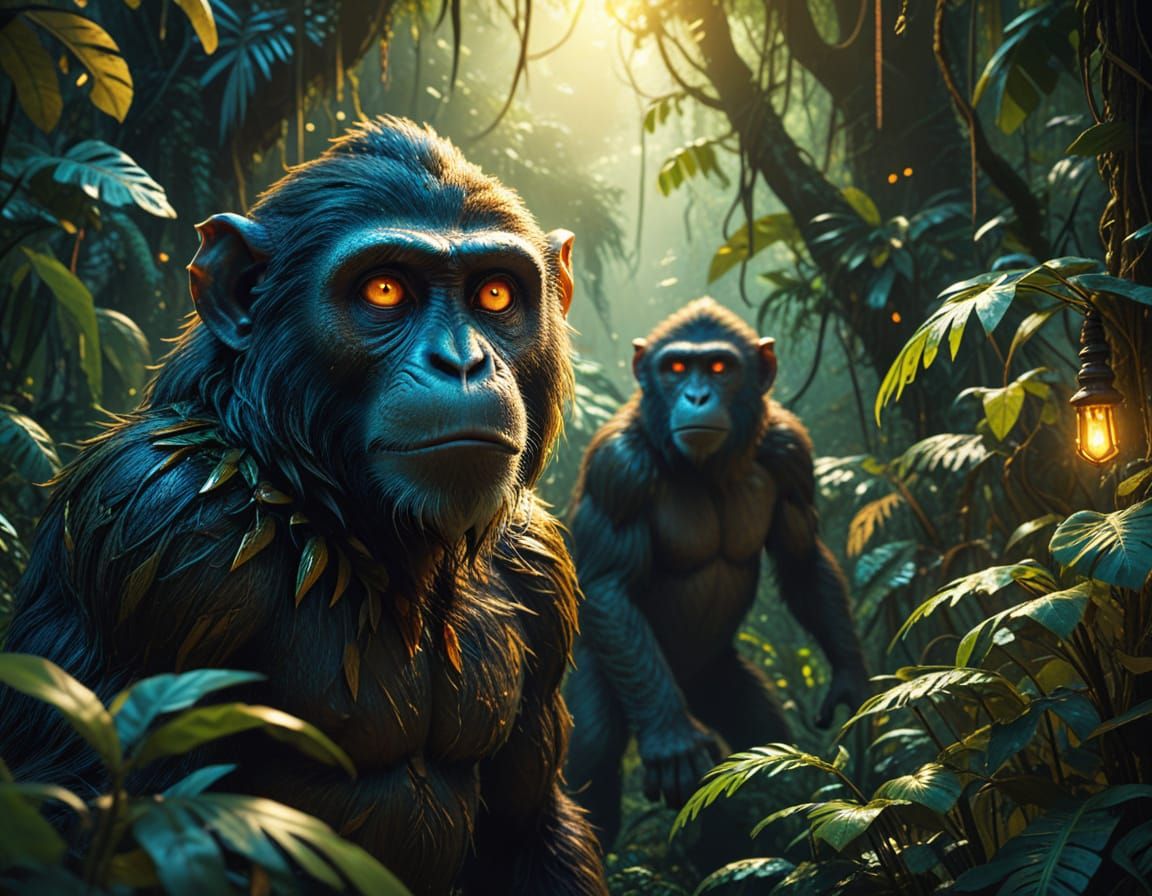 Detective Investigates Mythical Monkeys in Jungle Concept Ar...