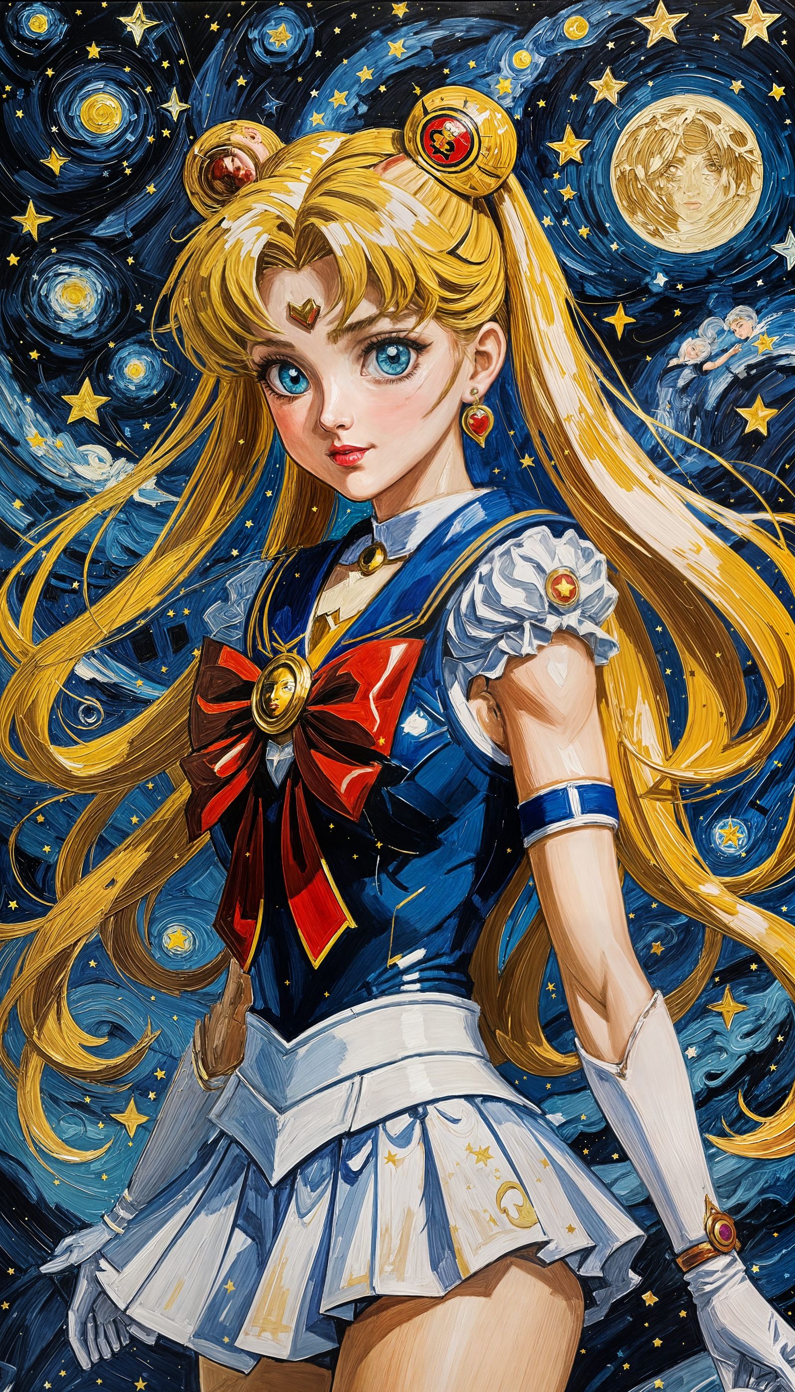 Sailor Moon Impasto Painting with Starry Night