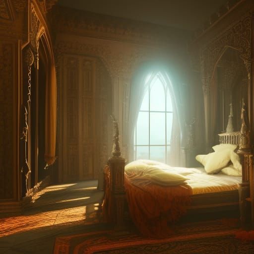Gothic Palace Bedroom with Canopy Bed