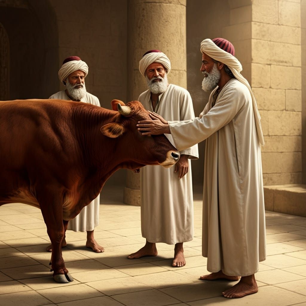 Ancient Temple Scene in Traditional Middle Eastern Attire