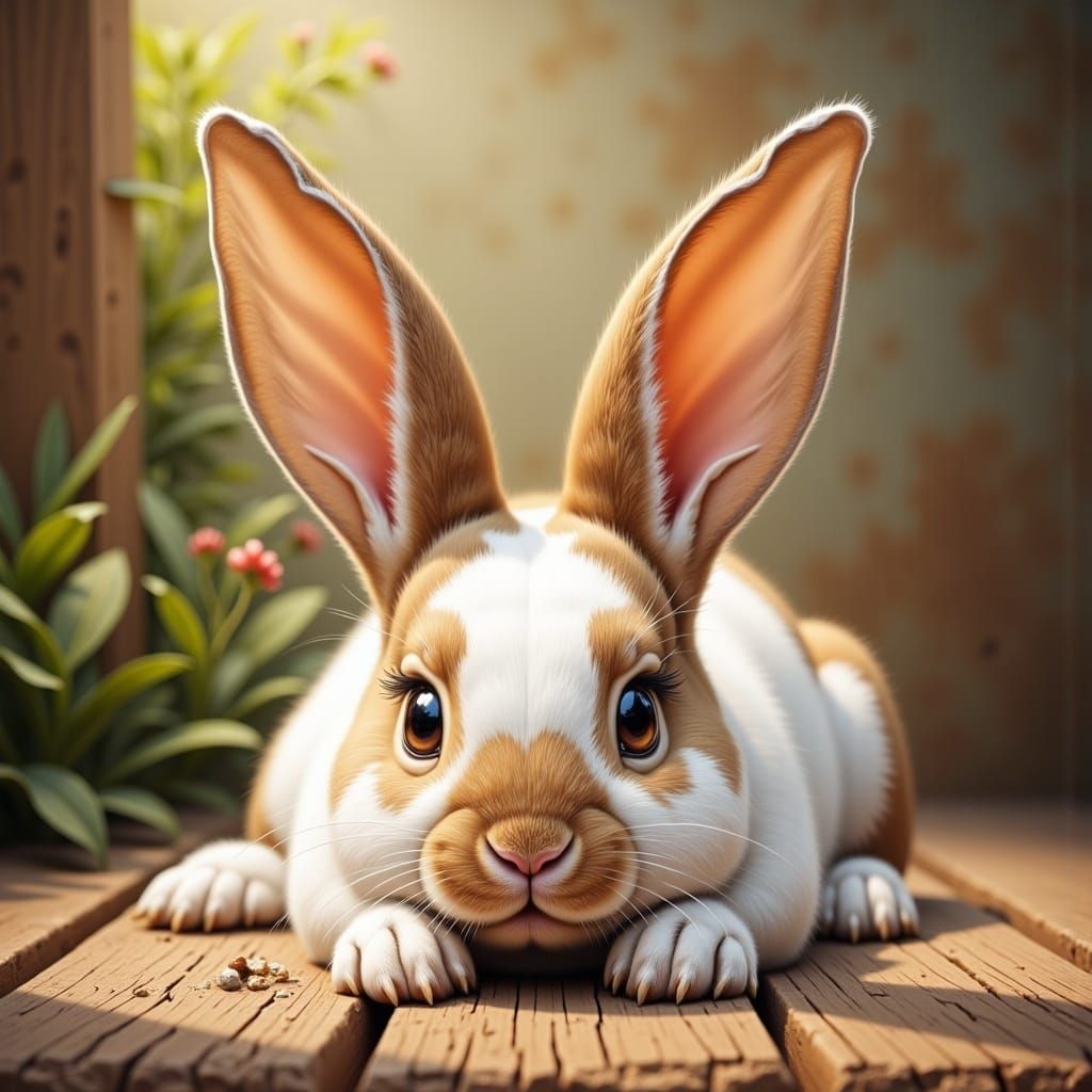 Adorable Flop-Eared Bunny in Whimsical Woodland Setting