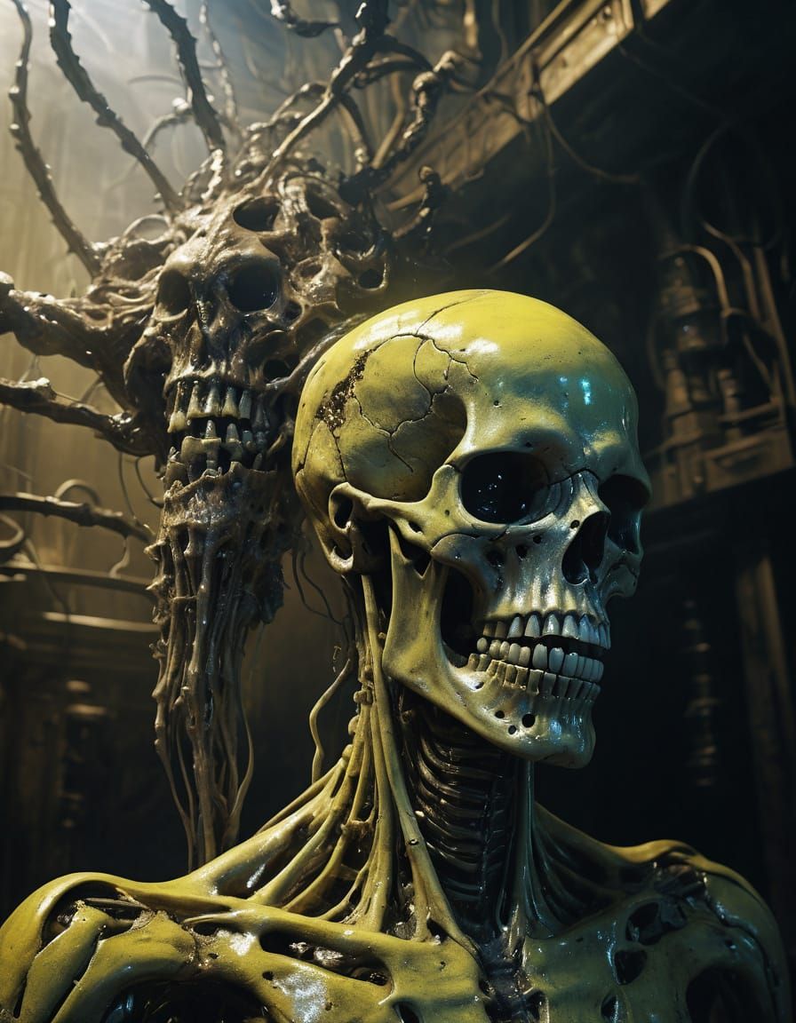 Surreal Biomechanical Abomination in Eerie Dreamscape