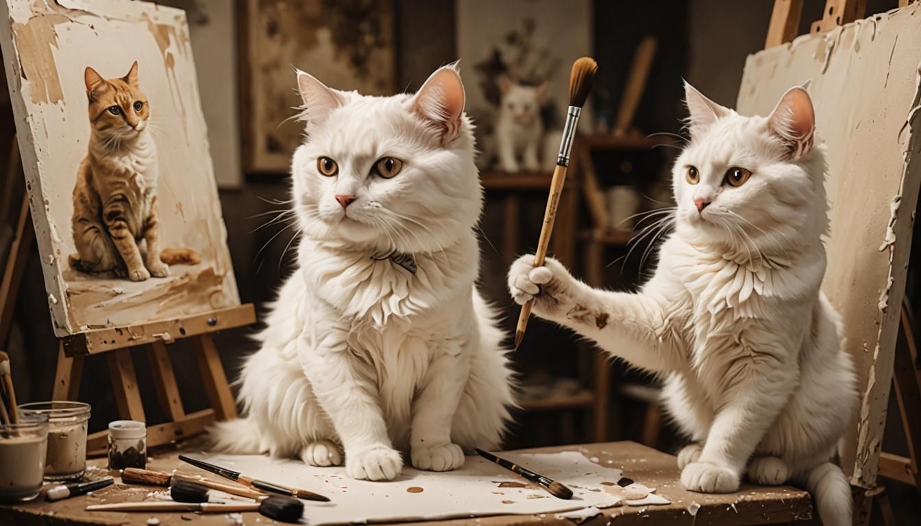 Sepia Cat Painting in Art Studio