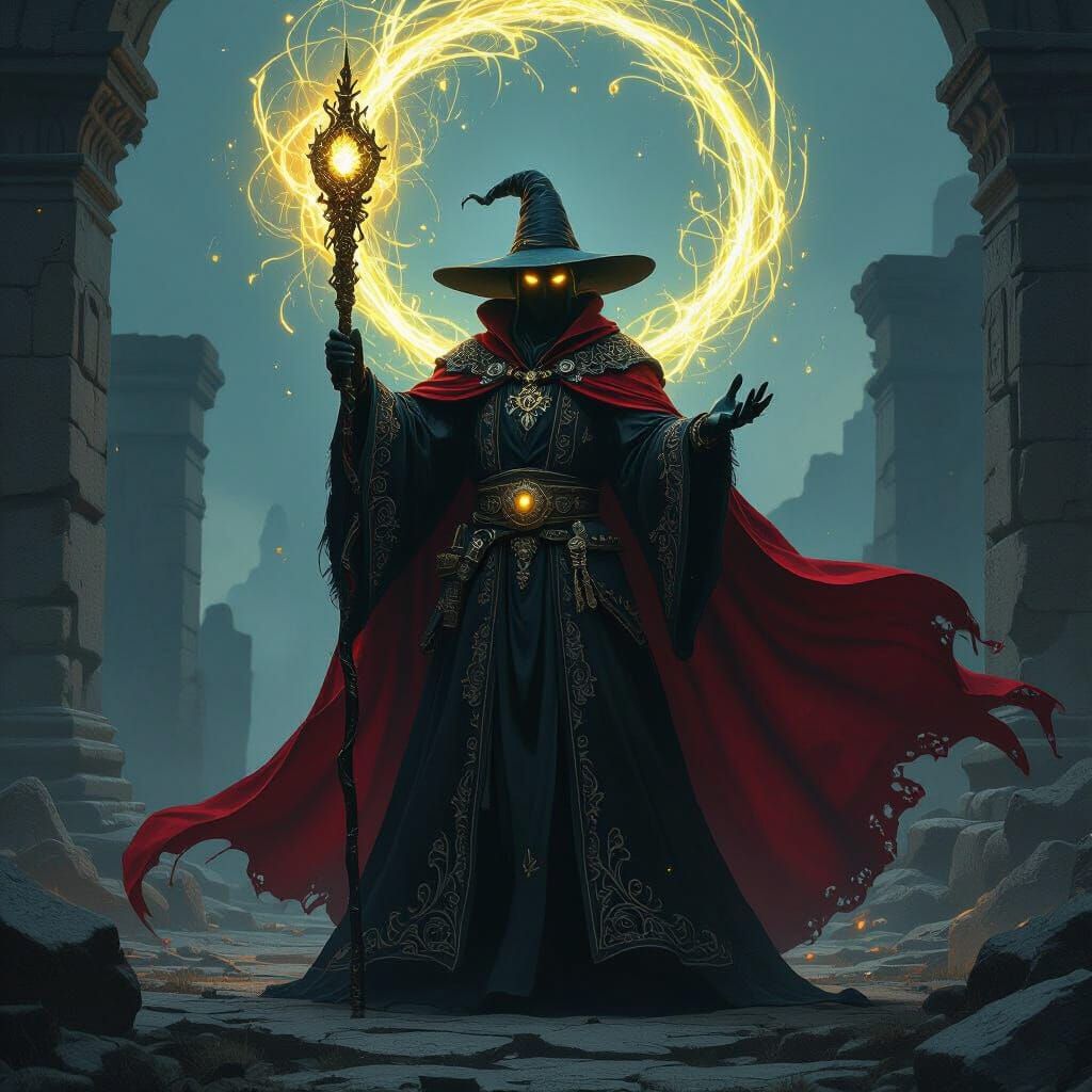 Wizard in Mystical Realm with Magical Energy